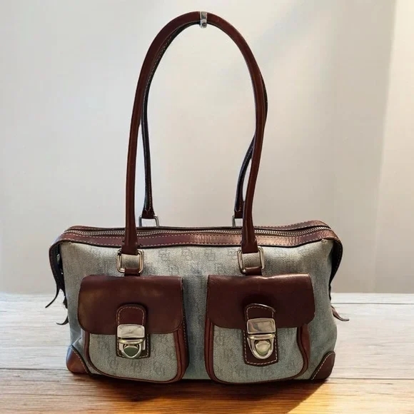 Dooney & Bourke Vintage Brown and Denim Shoulder Bag with Structured Design - Picture 1 of 16